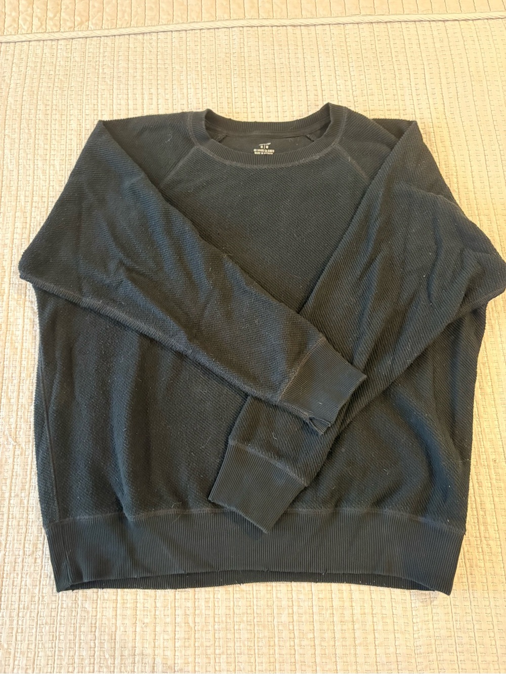 aerie Black Waffle Knit Crew Sweatshirt
